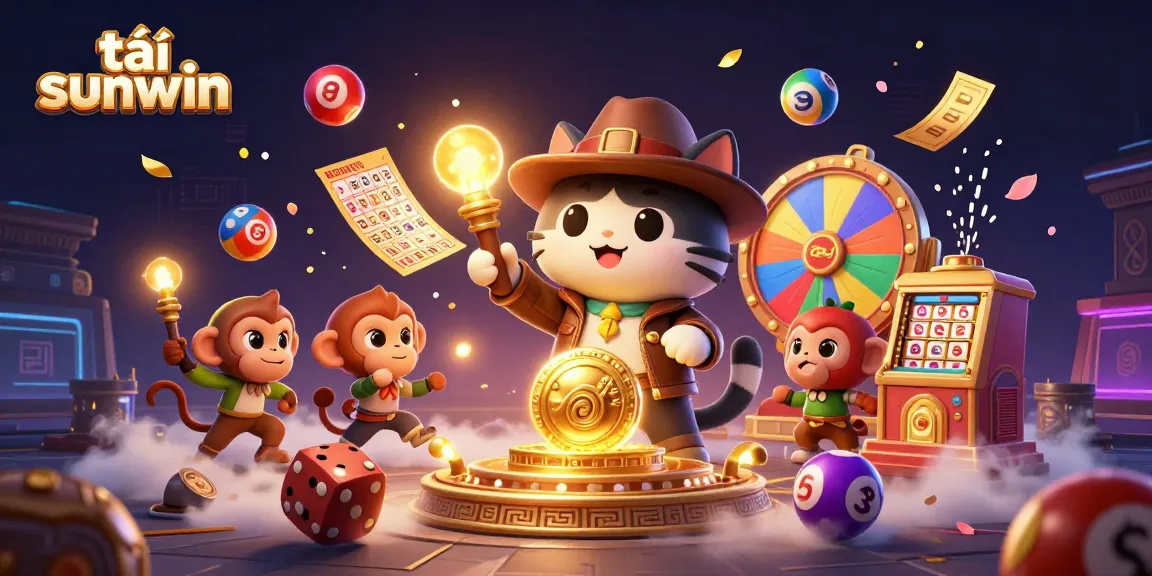 Experience the thrill while tải sunwin with this vibrant illustration of a cat explorer in a casino setting.