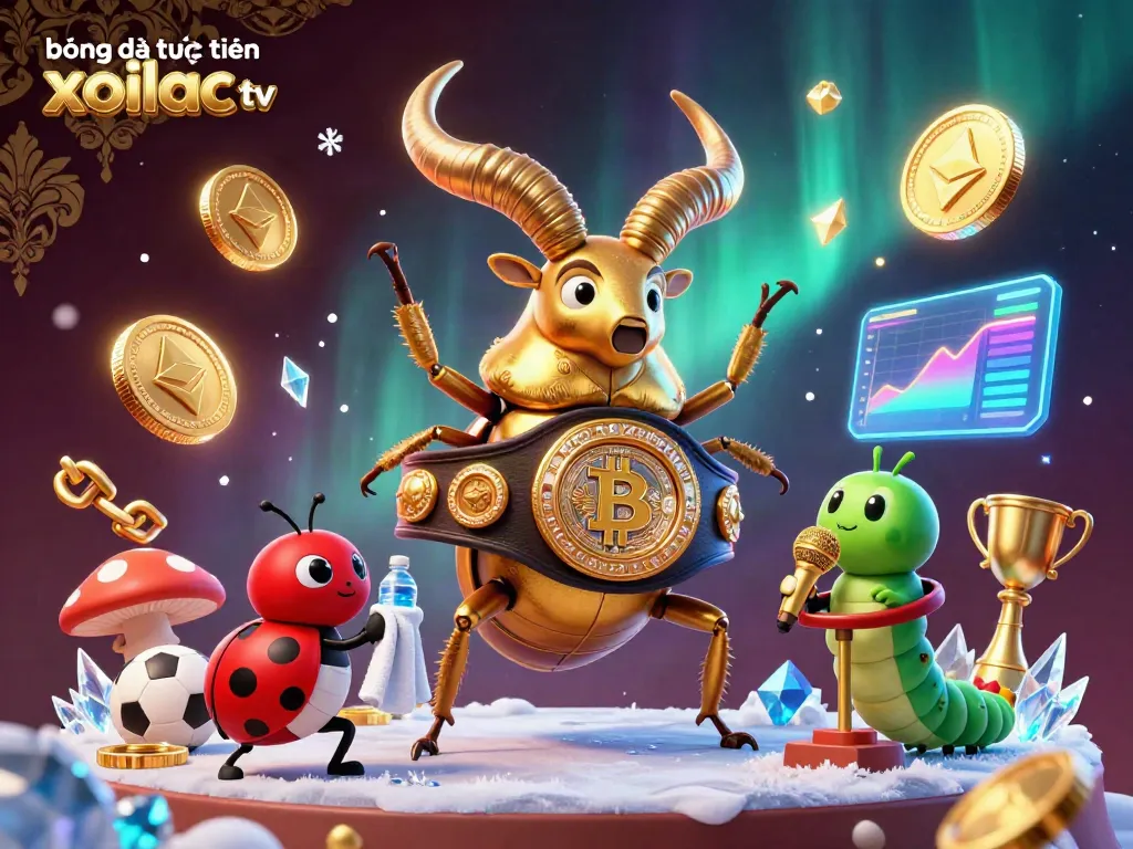 Experience bóng đá trực tuyến xoilac tv with vibrant sports action and glowing cryptocurrency elements.