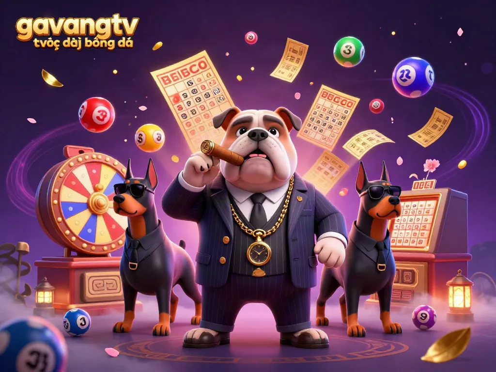 Experience gavangtv trực tiếp bóng đá in vibrant 3D illustration with dynamic lottery elements all around.
