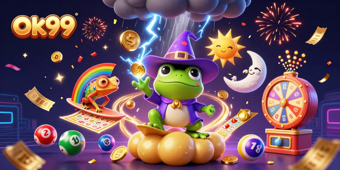 Experience excitement with ok99 as a weather wizard frog conjures a golden coin storm.